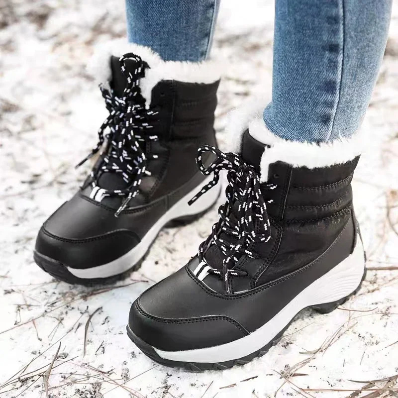 Women Boots Winter Platform Heels Snow Boots for Wamen Trend Fur Warm Ankle Boots Female Plush Winter Waterproof Shoes 251230