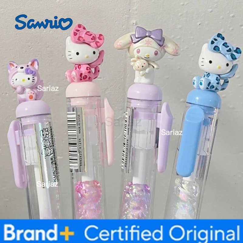 Sanrio Kawaii Leopard Hello Kitty Press Gel Pen Anime KT Funny Diy Beaded Sign Pen 05mm Black Ink Student Stationery School Supplies H251231