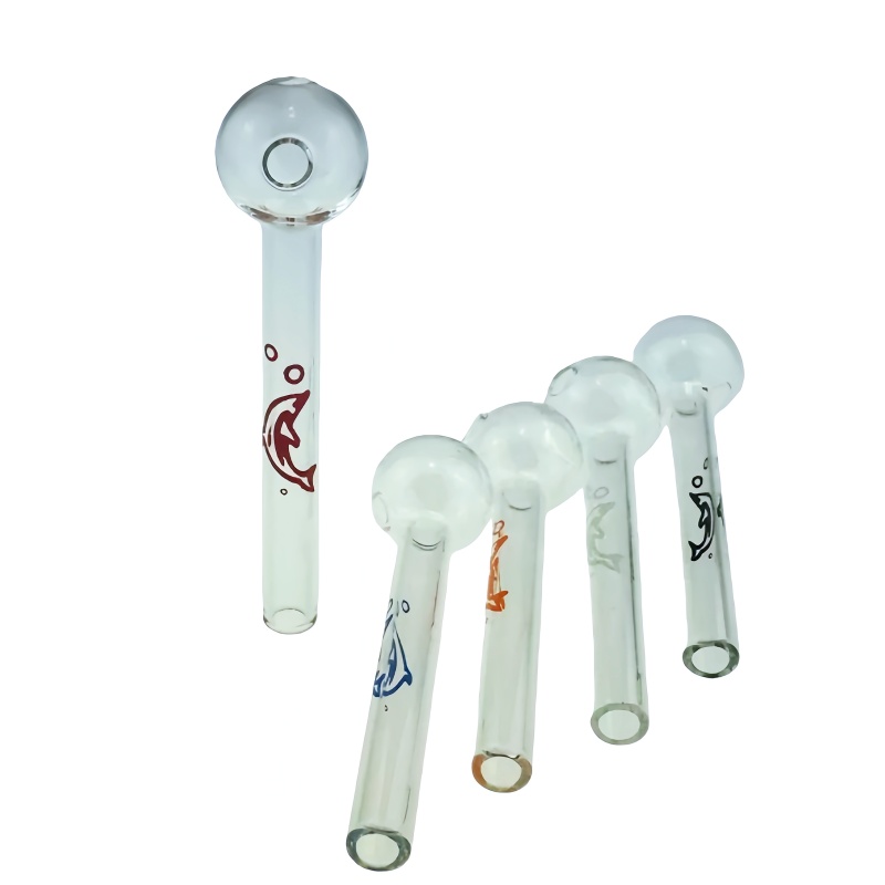 QBsomk Dolphin Logo glass oil burner pipes Colored Bubbler Oil Burner Glass Smoking Water Hand Pipe Tobacc