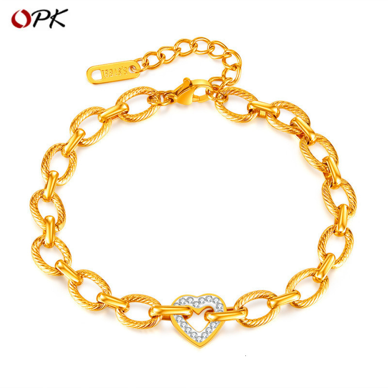 OPK New European and American Fashion Commuter Style Women's Bracelet Stainless Steel Elegant High End Heart Shaped Zircon Inlaid Jewelry