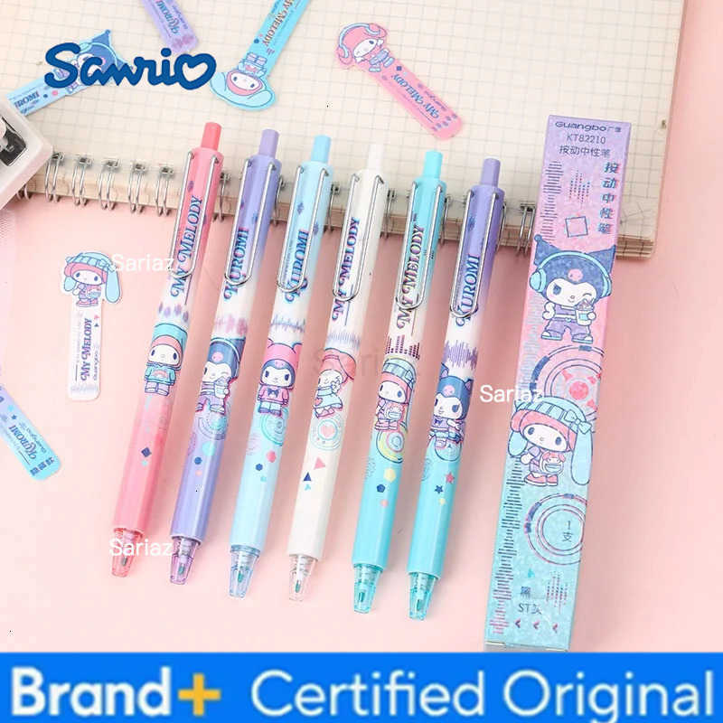 Sanrio 12pcs/lot Kuromi Melody Press Gel Pen Cute 05mm Black Ink Press Signature Pens School Supplies H2512311