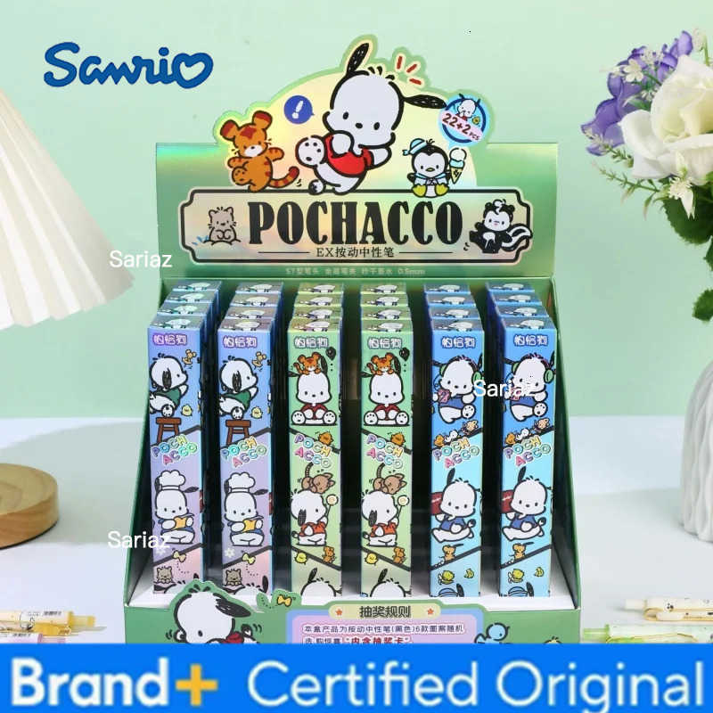 Sanrio 24pcs/lot Kawaii Pochacco Press Gel Pen Cute 05mm Black Ink Signature Pens School Supplies H251231