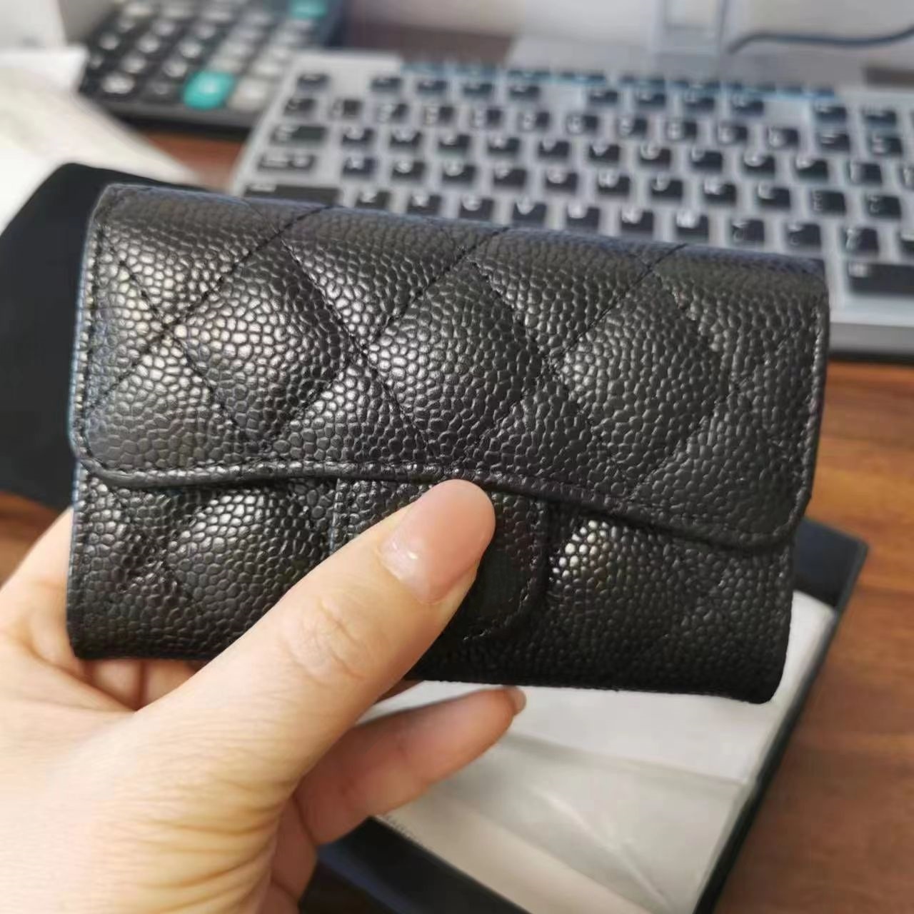 Genuine Leather Designer Classic Caviar Wallet For Women Card Holder Luxury Coin Purse RFID Blocking Gift With Box