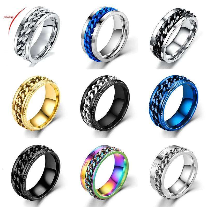 Titanium Steel Rotatable Chain for Men Women Spinner Anti Stress Multifunctional Rings Bottle Opener Ring Club Gift XJ251231