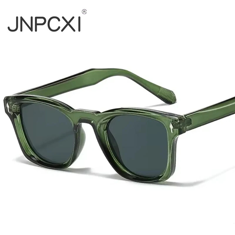 JNPCXI Retro Rivets Square Sunglasse Fashion Gradient Shades UV400 Men Green Black Sun Glasses 251230