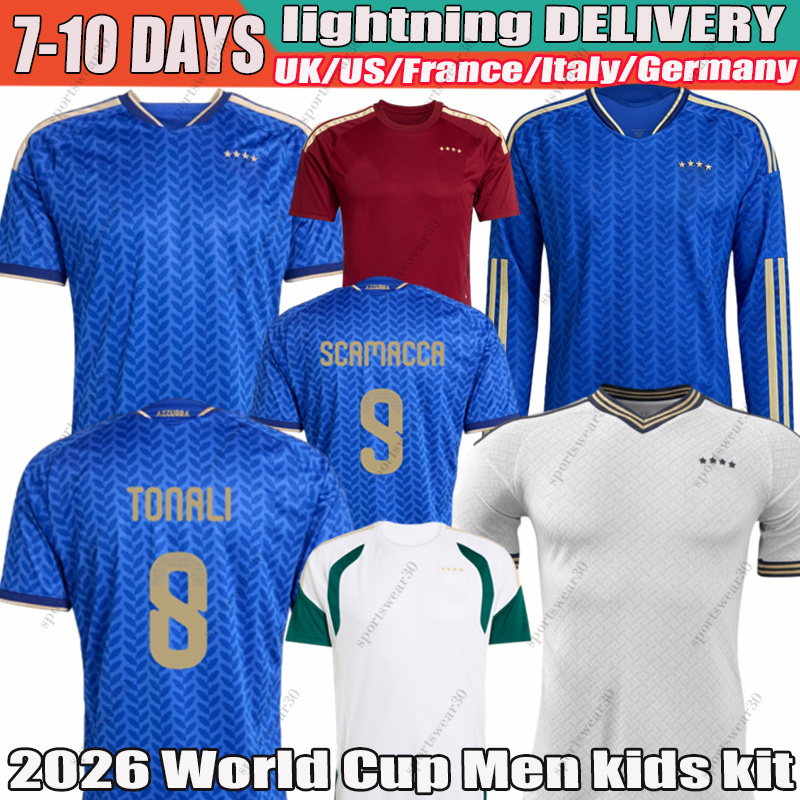 2026 Italy Jersey Tonali Frattesi DIMARCO Retegui maglia italia Soccer Jerseys Barella Dimarco Bastoni Football Shirt Men Kids Kit