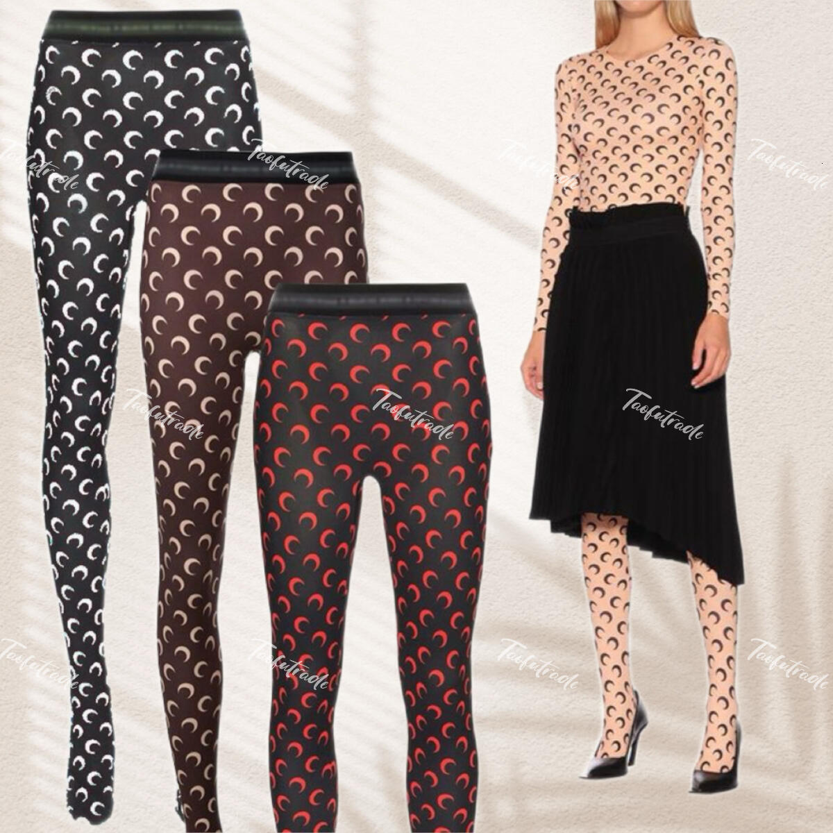 Marine Sierre Leggings Fashion Pants Womens Leggings Half Moons Shaped Pantyhose Casual Top T-Shirt Womens Designer Leggings Marine Serree Pants bcc