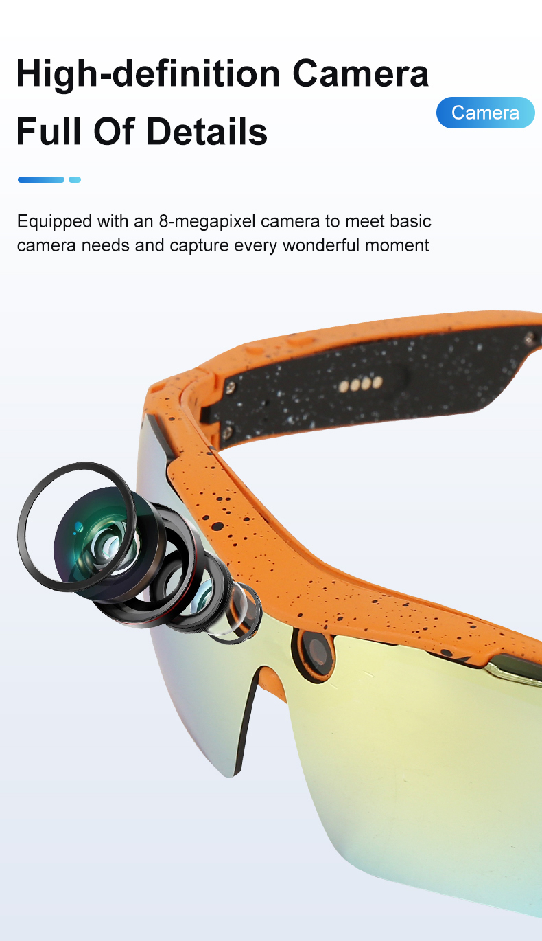 YP-11 AI Smart Glasses with 8MP HD Camera, Voice Call, Real-time Translation, Music Playback, Bluetooth 5.0, Orange Frame, for Cycling, Travel, Everyd