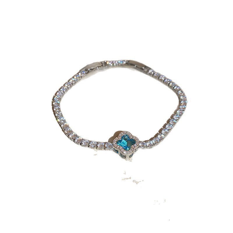 Luxury Brand Designer Jewelry Korean Version Zircon Rhombus Flower Clasp Bracelet Ins Fresh Sweet Bracelet Light Luxury High-End Feel Jewelry Wholesal