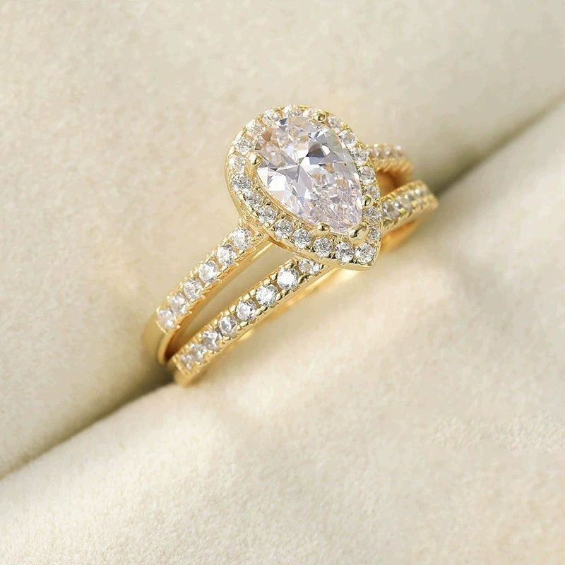 luxury 2pcs/set pear diamond designer ring for woman wed round s925 sterling silver moissanite emerald cut sqaure engagement wedding rings jewelry gif