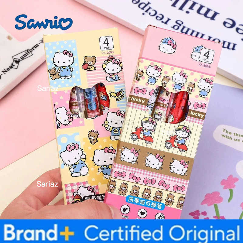 Sanrio 4pcs Kawaii Erasable Gel Pen Set Cartoon Animals Cute Cat Erasable Pen Erasable Refill Rod Washable Handle Pen School Stationery H251231