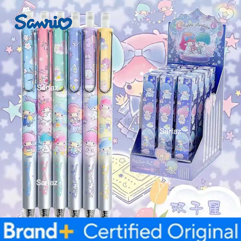 Sanrio 12pcs Kawaii Gemini Press gel Pen Cartoon St Smooth Low Center Of Gravity 05 Signature Pen Couple Stationery Gift Wholesale H251231