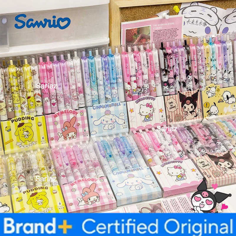 Sanrio 6pcs Series Gel Pen 055mm Refill Hello Kitty Y2k Cinnamoroll Kuromi MelodyCartoon Press Pen Black Stationery Supplies H251231