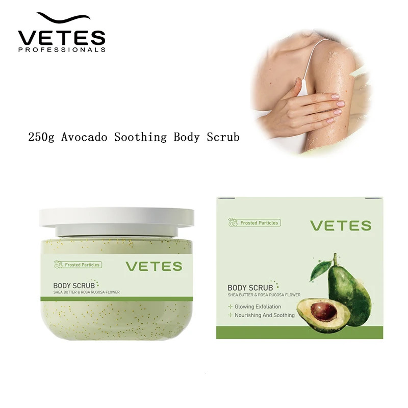 VETES 250g Body Scrub Avocado Scent r Dead Skin Soothing Glowing Exfoliation Scrub Wash Body Care Nourishing Luster Skin 251222