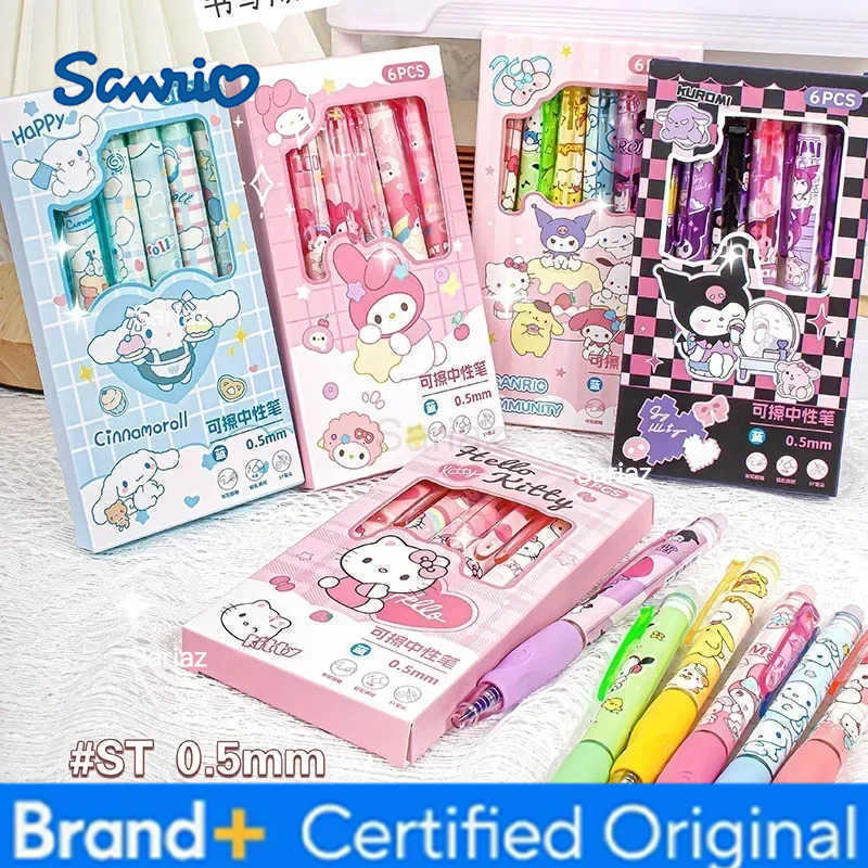 Sanrio Blue Erasable Gel Pen My Melody Cinnamoroll Cute Click Pen Hello Kitty Girly Heart Student Stationery Birthday Gift H251231