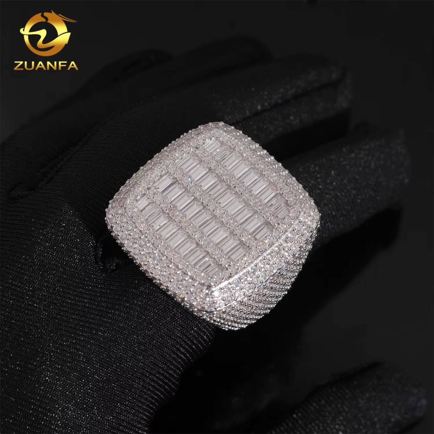 Luxury Big Pass Diamond Tester Diamond Hip Hop Rings baguette 925 Sterling Silver Mens Moissanite Ring