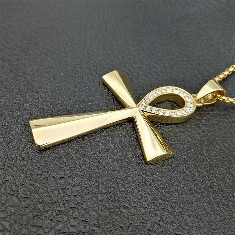 Egypt Iced Out Bling Ankh Cross Pendant Necklace For Women And Men Key of Life Stainless Steel Egyptian Jewelry Drop 250628