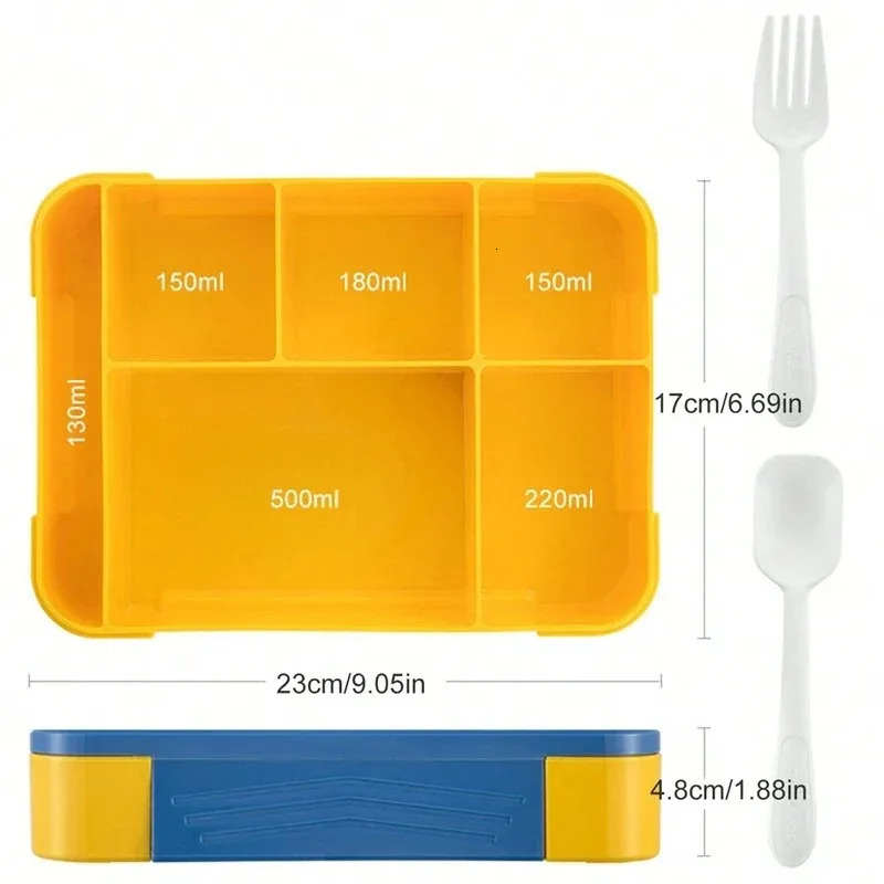 1330ML Bento Lunch Box Kids Adults Toddlers 6 Compartments W/TablewareSauce Pots Colorful Meal Prep Container Convenient 250627