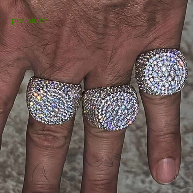 New boutique hip-hop jewelry luxurious dazzling cool pure silver chilled paving VVS moissanite men's party ring