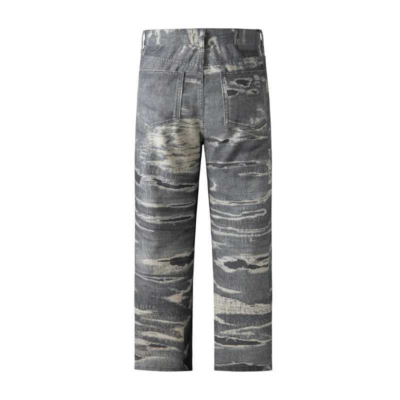 JK965 American heavy denim jeans mens tide loose street wide-leg retro splicing hip-hop straight tube W250701 W250701