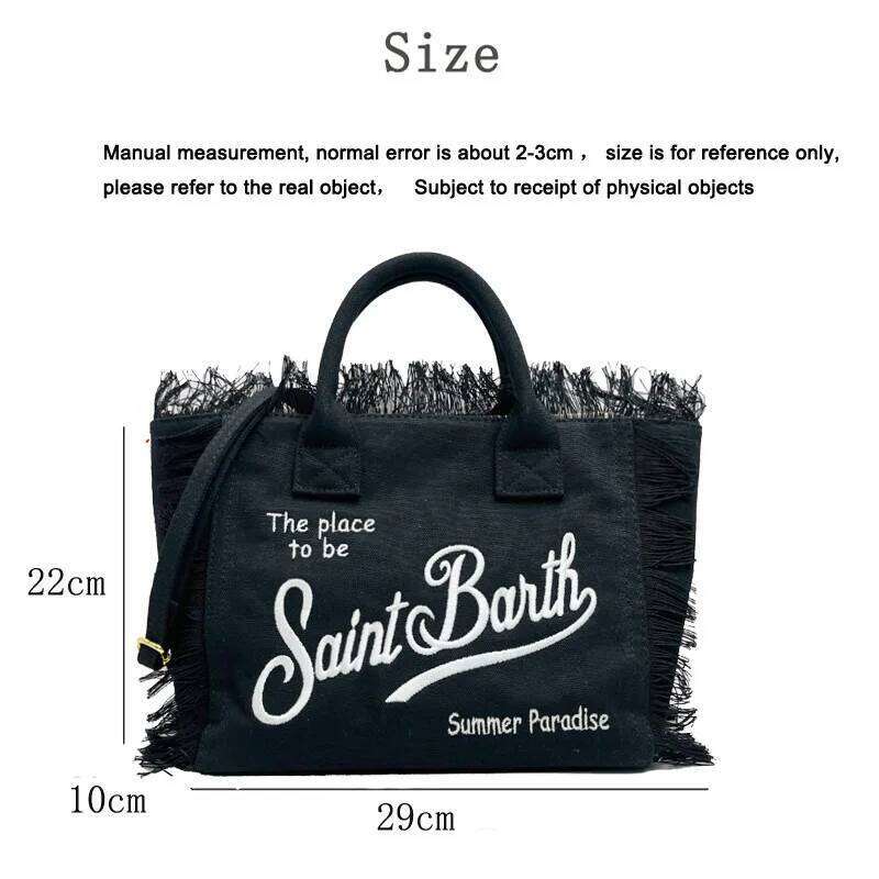 Saint Barth European And American New Fashion Tassel Embroidery White Large Capacity Black Beach Tote Bag Handbag