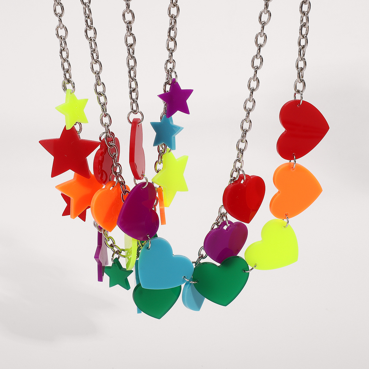 Choker 3PCS/LOT necklace Colorful Colorful geometric acrylic necklace with sweet heart necklace