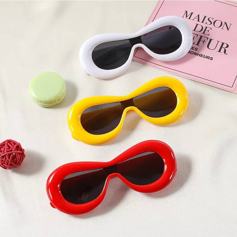 3-10 Years Kids Funny Inflated Sunglasses Trendy Y2K Wrap Around Boys Girls Cat Eye Sun Glasses Candy Color Thick Frame Shades ddmyshoesvip Z260305