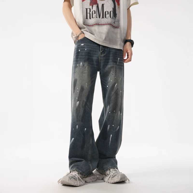 XL8879High quality summer hipster jeans loose graffiti straight leg trousers high street retro washed nostalgia draggingtrousers W250701 W250701