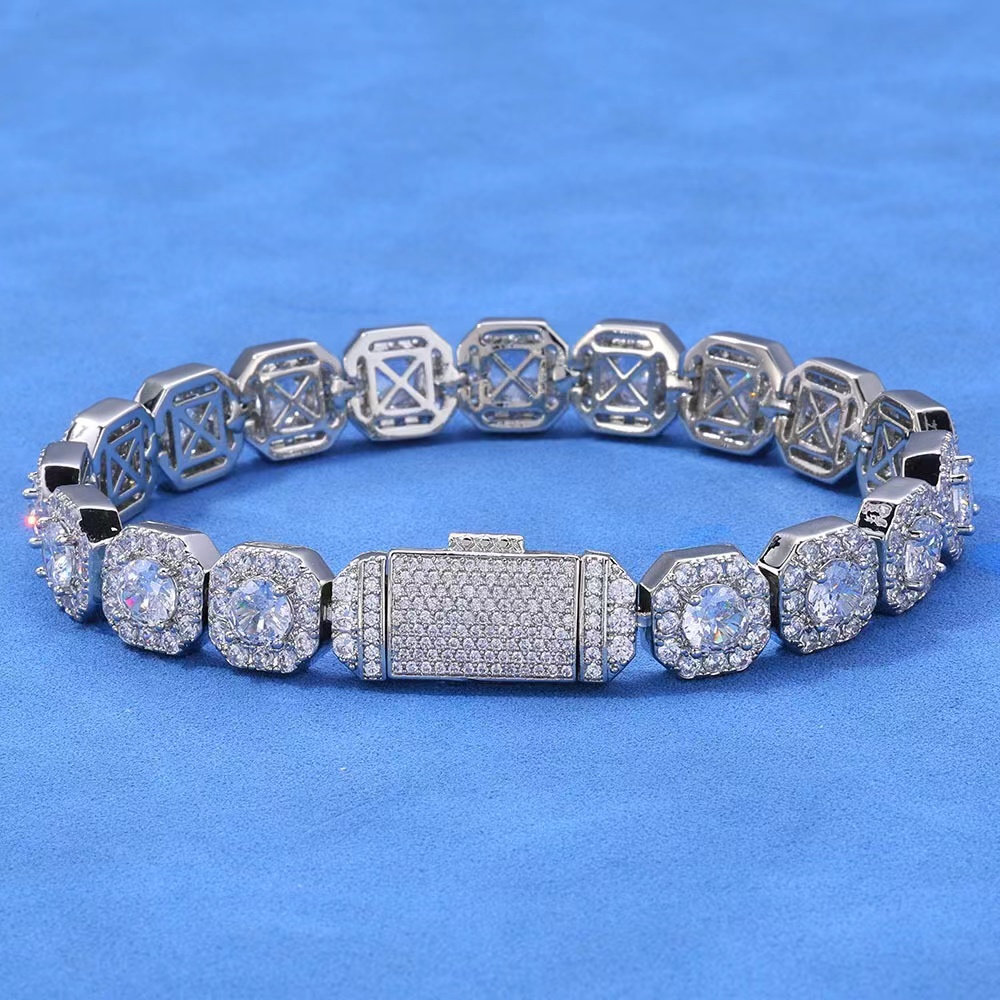 Factory Wholesale Waterproof 925 Silver VVS D Moissanite Diamond Four Leaf Tennis Bracelet Unisex Wedding/Party Hip Hop Jewelry