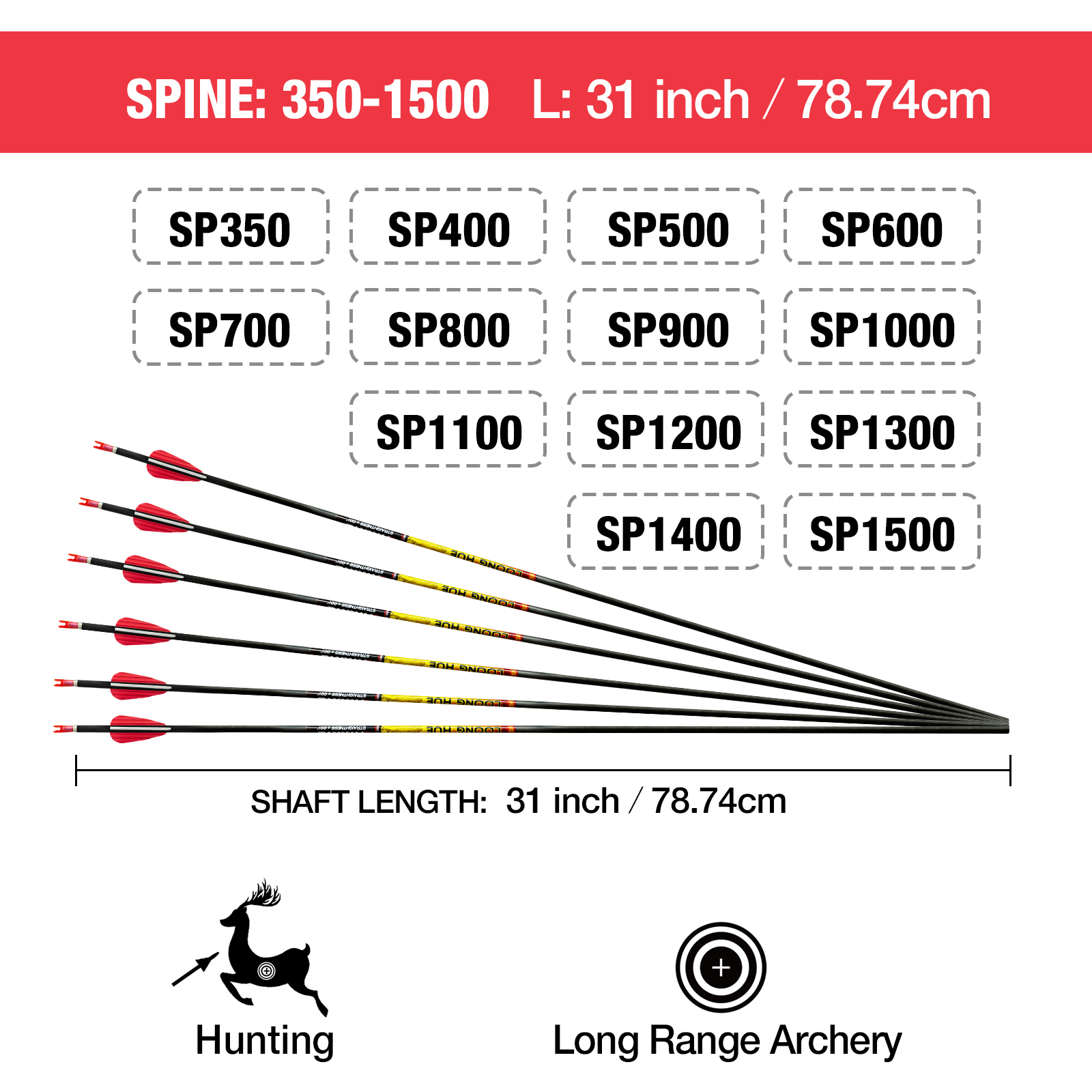 Carbon Archery Arrows without Arrowheads 31inch Hunting Arrows 4.2mm Targeting Arrows for Recurve Bow & Compound Bow Spine 350-1500 (6Pcs)