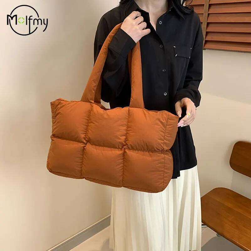 Women Tote Handbags Quilted Plaid Retro Trendy Checkered Waterproof Shoulder Bag Solid Color Winter Soft Large Capacity Bags