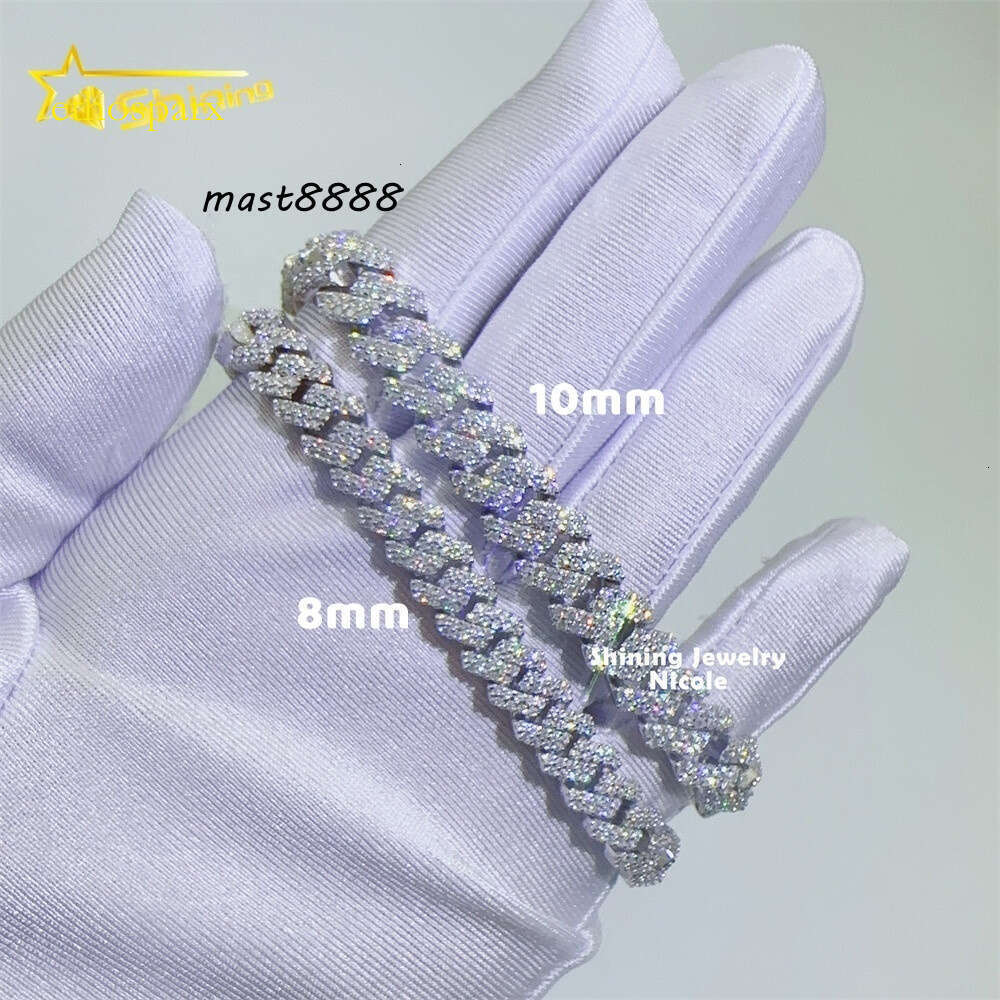 Wholesale Price Best Quality Sier Custom Necklace Jewelry 8mm 10mm Iced Out Moissanite Cuban Link Chain