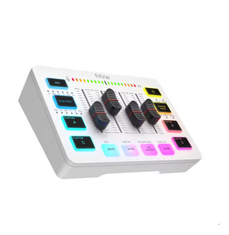 FIFINE Gaming Sound Card with 4-Channel RGB Mute/Voice Change Buttom,Streaming Audio Mixer for XLR Mic Podcast AmpliGame-SC3