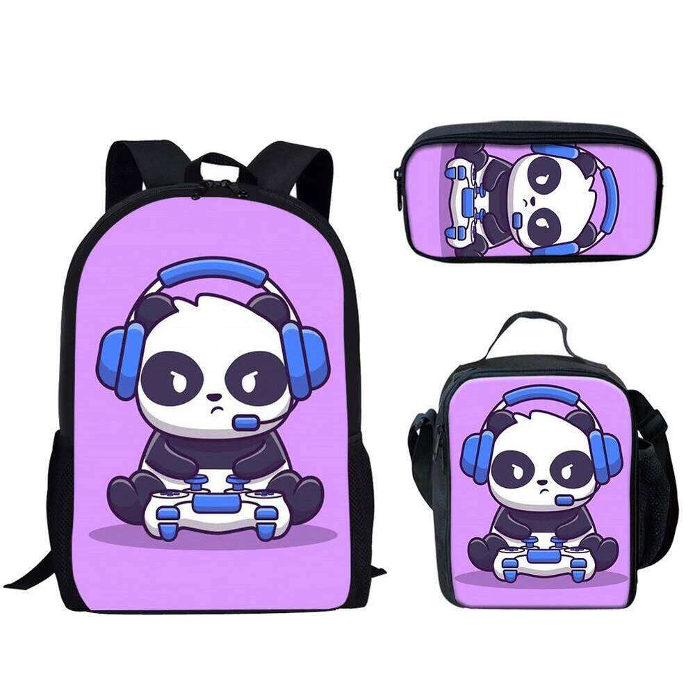 Fashion Novelty Cool Panda 3D Print 3pcs/Set pupil School Bags Laptop Daypack Backpack Lunch bag Pencil Case