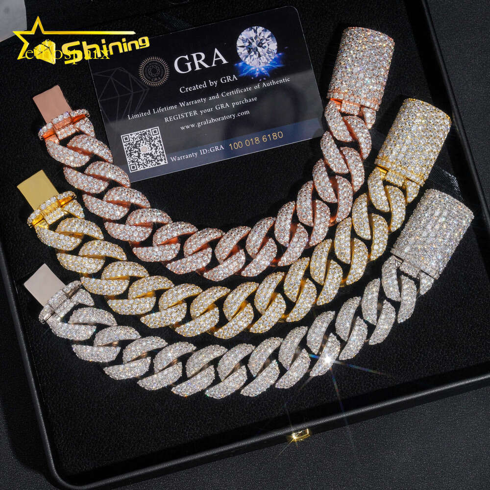 Iced Out Sterling Sier 20mm Solid Heavy Miami Moissanite Hip Hop Jewelry Men Gold Plated Cuban Link Chain Bracelet