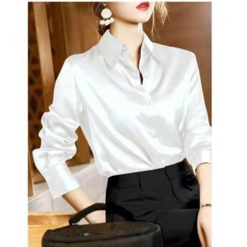 High End Light Luxury Mumi Imitation Silk Crepe de Chine Shirt Women Long Sleeve Loose Elegant Top 250219