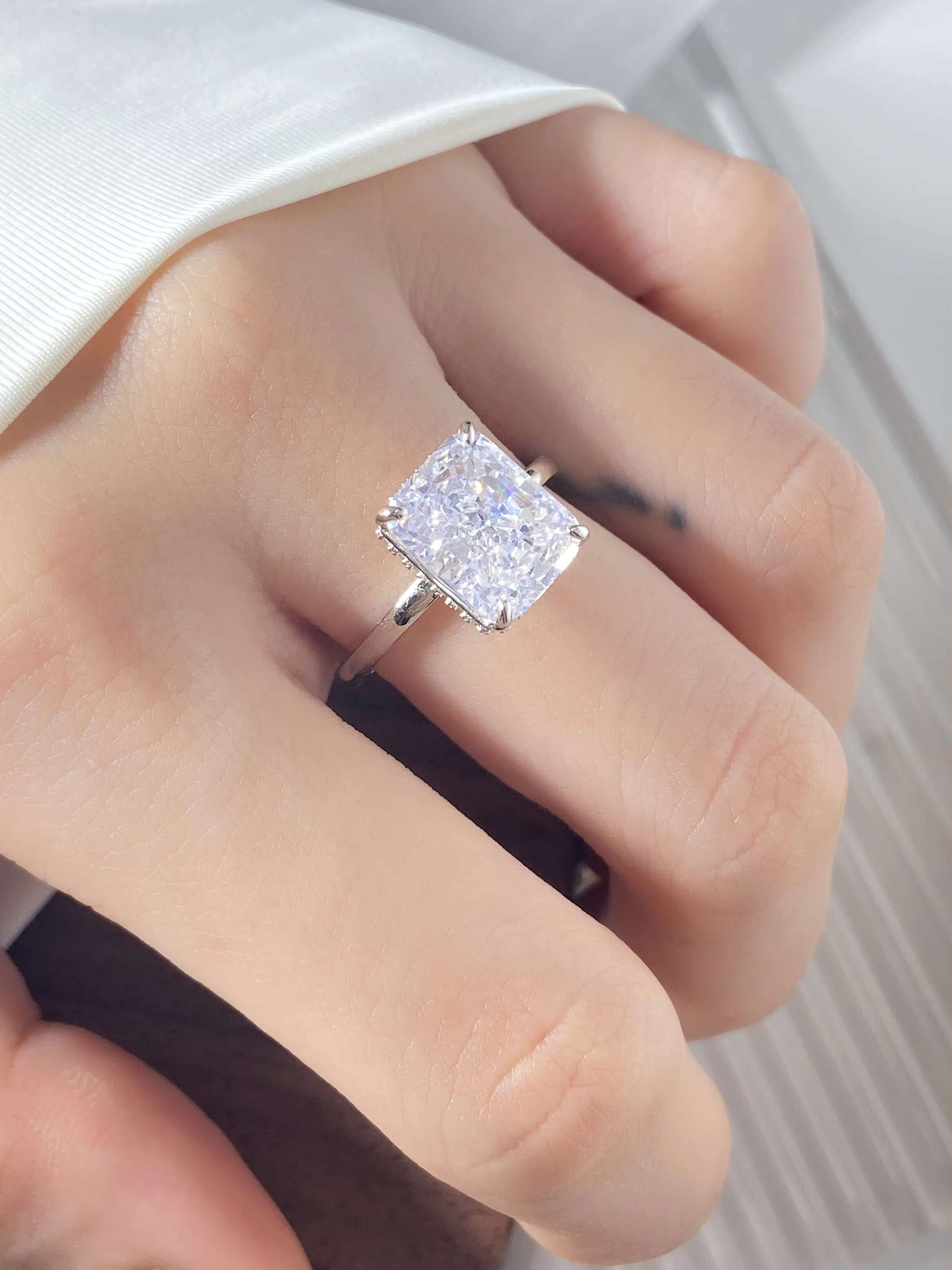 Foxi Prong Set Fine Rings Geometric Zircon 925 Sterling Silver Womens Ring 18K Ring Jewelry Set