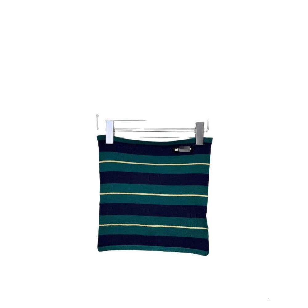 Miu Home Spring Summer New Striped Tube American Style Sexy Hot Girl Letter Patch Layered Jacquard Top For Women B5
