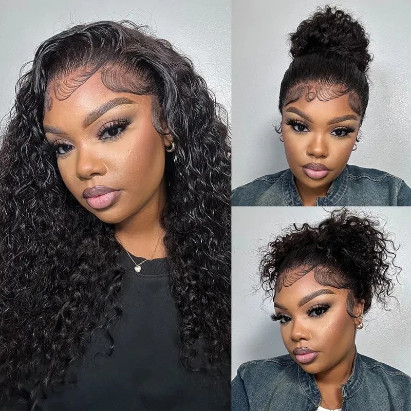 34 Inch Deep Wave Lace Frontal Wig 13x4 360 Hd Curly Human Hair Lace Front Wigs For Women Water Wave Pre Plucked Lace Wigs Synthetic Wig