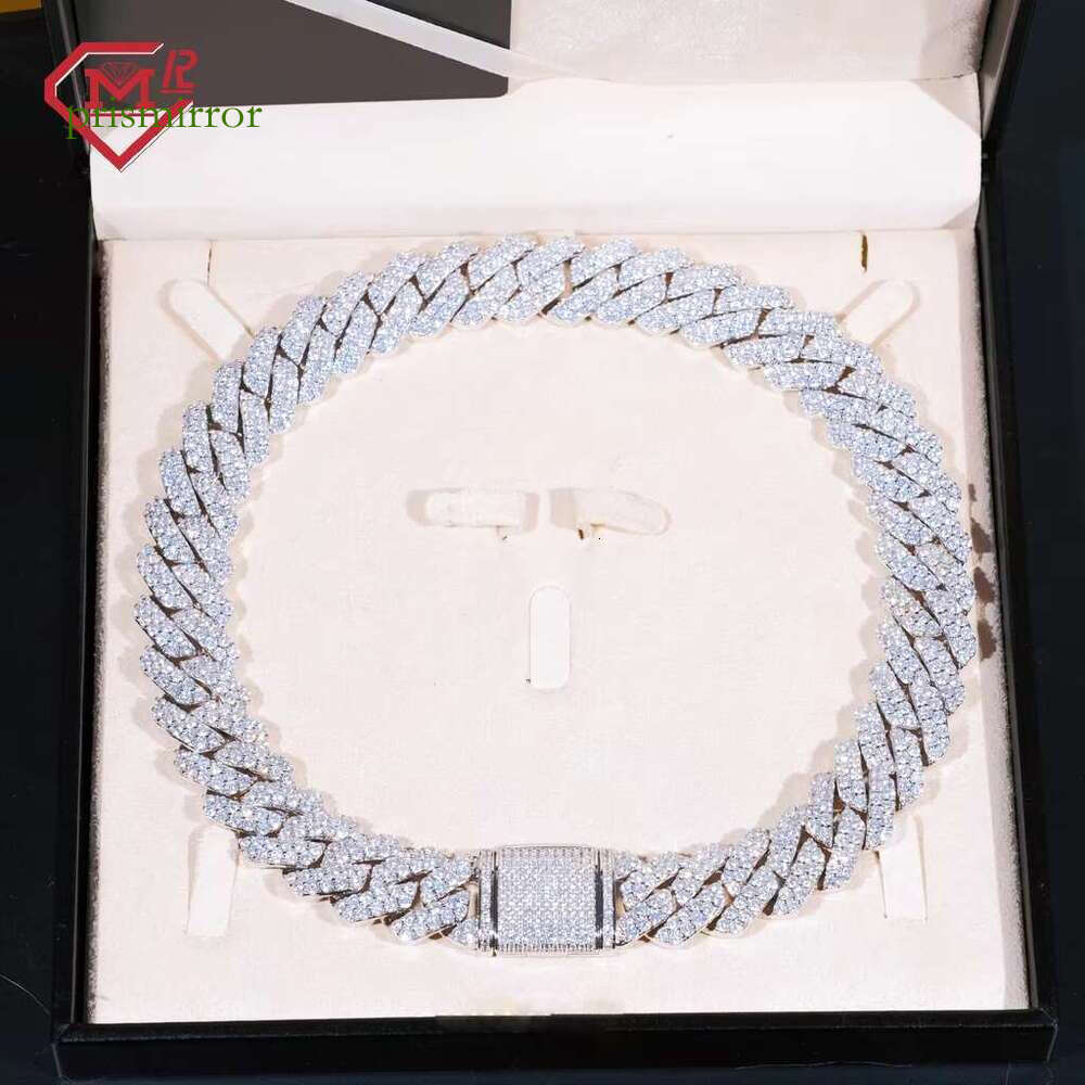 Hip hop male 16mm two row full ice out sharp teeth set sier V vs moissani Cuban chain