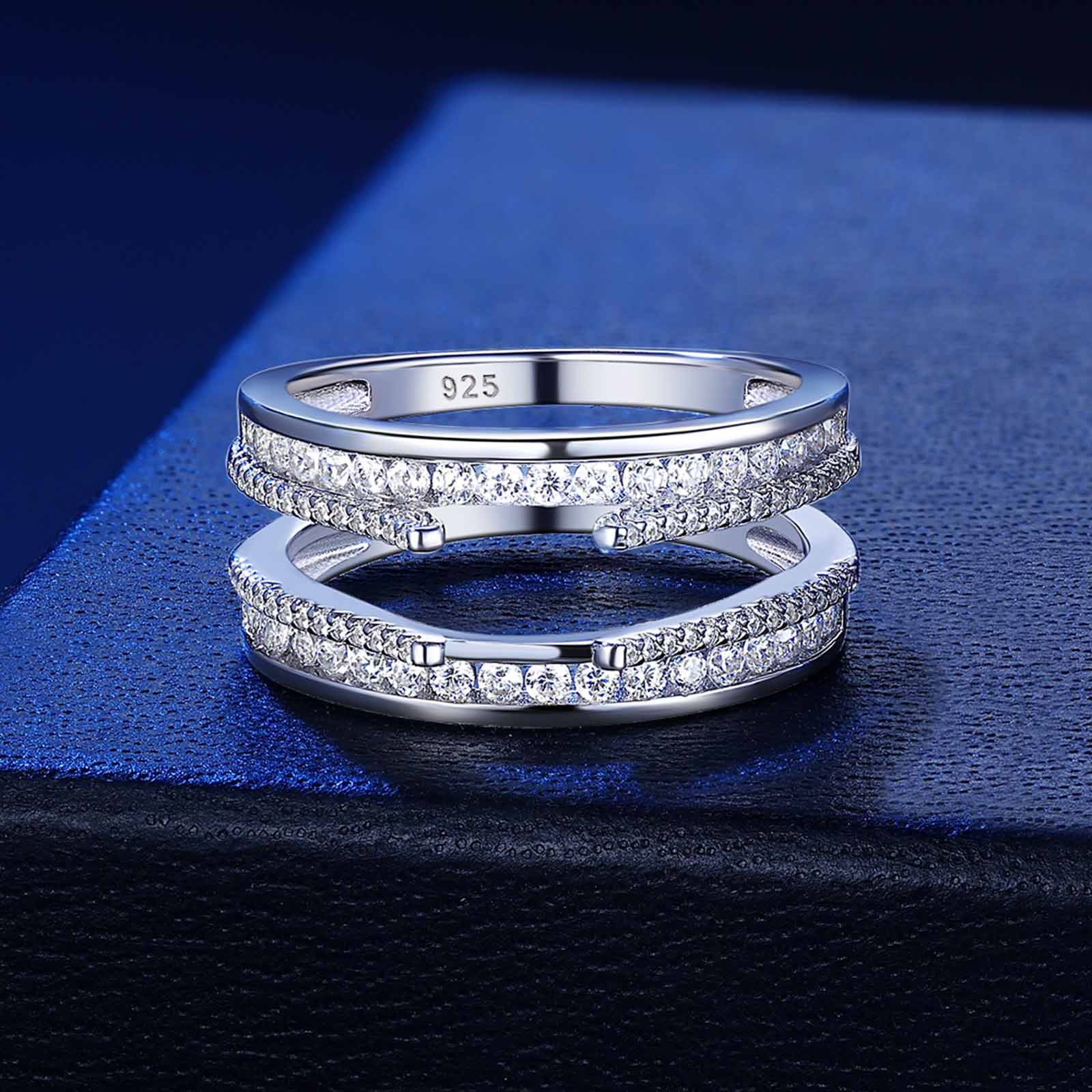 Solid 925 Sterling Silver AAAAA Cubic Zircon Ring Enhancer Vintage Classic Enhancer Ring Guard for Wedding Engagement