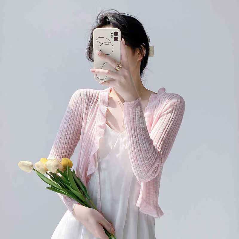 K1187 Sunscreen knitted cardigan women's thin suspender skirt with air conditioning blouse summer shawl ice silk small waistcoat fairy coat