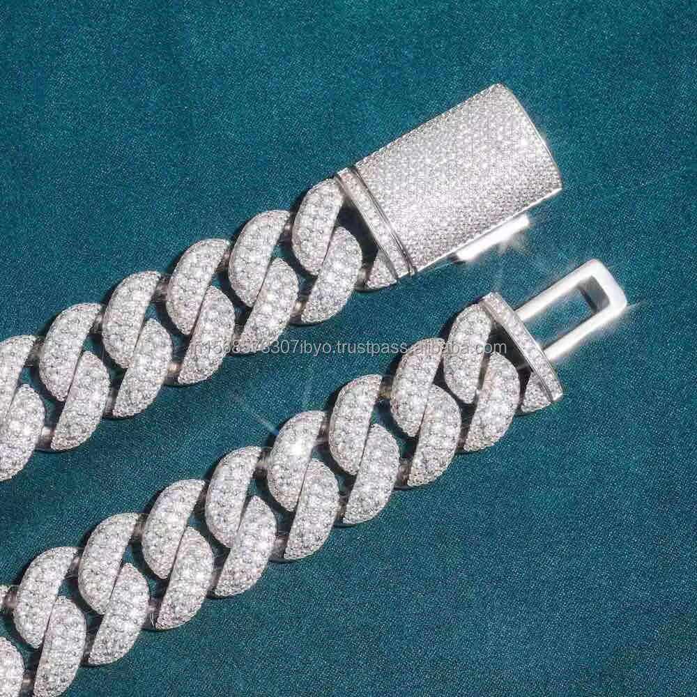 Exclusive Round Shaped Hip Hop Cuban Chain in Sterling Silver with Moissanite Diamonds Iced Out Chunky Jewelry Miami Cuban