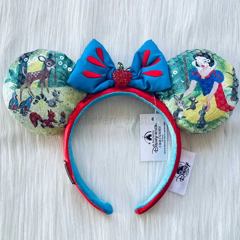 Disney Princess Headband Mickey Ear Rapunzel Snow White Sequin Bow Hair Hoop Gift Girl Accessories Dinosaurs Christmas Jack W250701