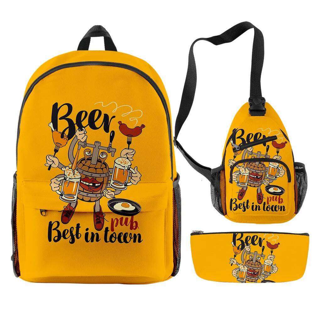 Fashion Novelty Cool Funny Beer 3D Print 3pcs/Set pupil School Bags Travel Laptop Backpack Chest Bag Pencil Case
