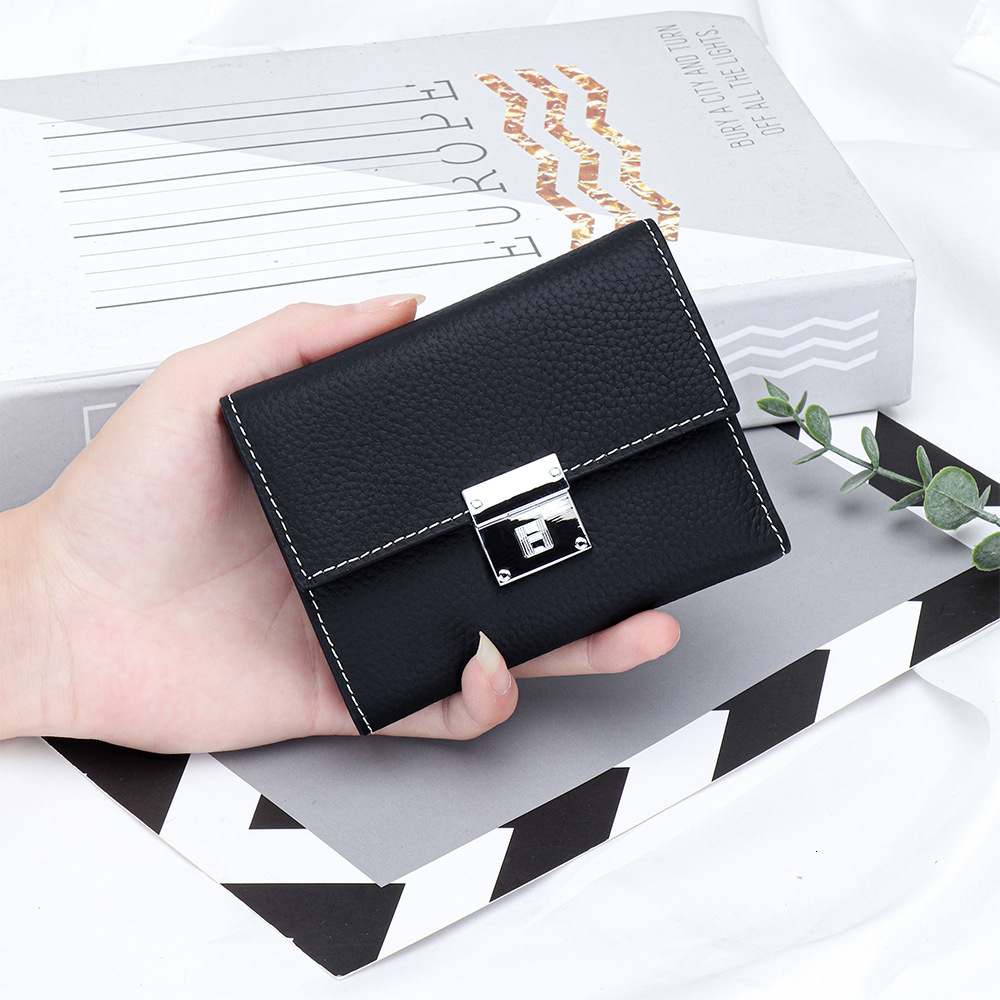 Genuine Top Layer Luxury Wallet Cowhide Short Wallet for Women New Fashion Hardware Designer Wallet off Multi-Functional Genuine Leather Short Wallet