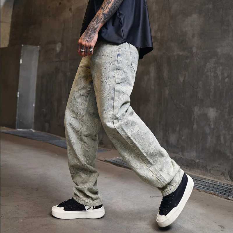 New Trendy Loose Straight Blue Washed Jeans W250701 W250701