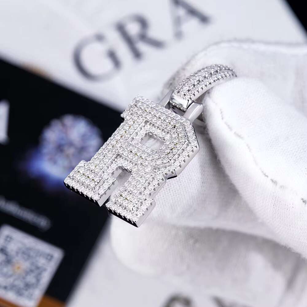 VVS1 Moissanite R Letter Necklace for Men 925 Sterling Silver Chain with GRA Certified Pendant Diamond Jewelry Charm