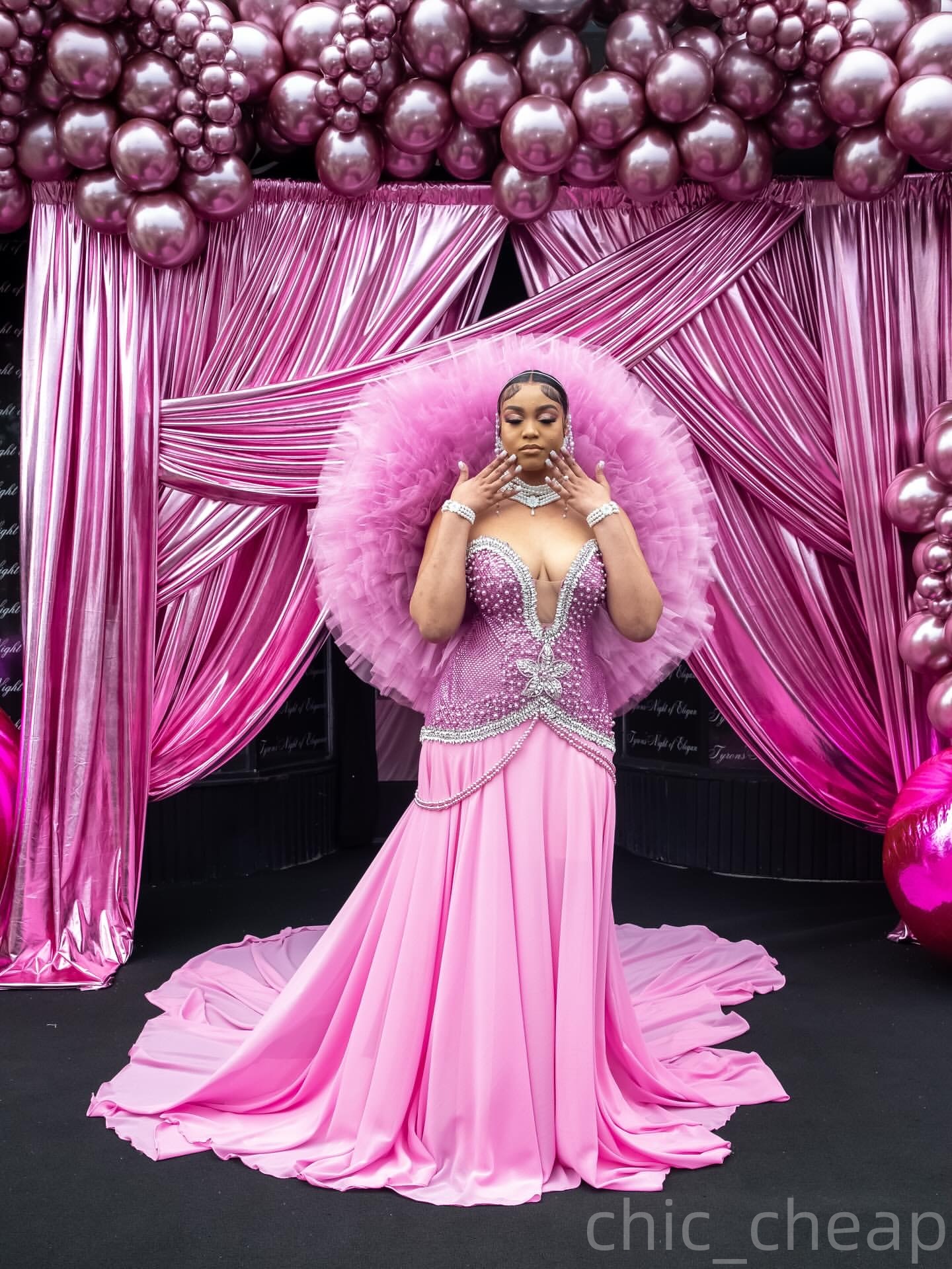 Mermaid Pink Prom Dresses 2025 Crystals Chiffon Pearls Tiers Tulle Evening Formal Party Second Birthday Engagement Gowns Plus Size Dress For Special O