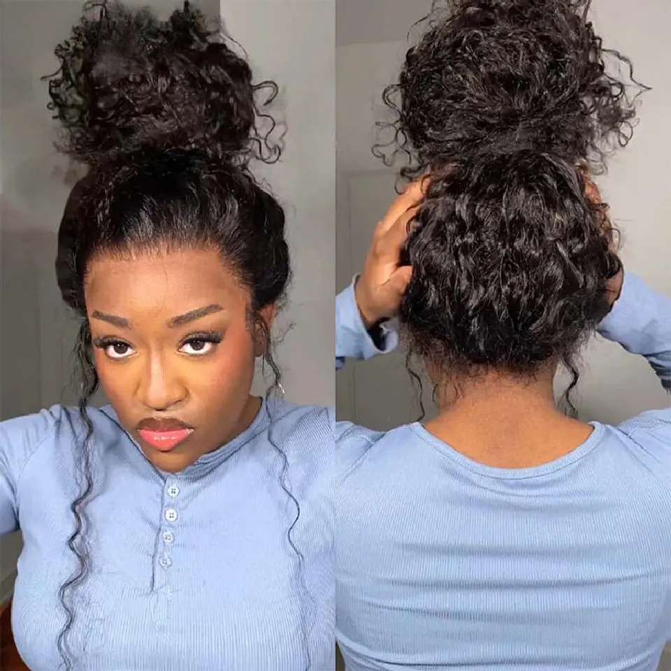 34 Inch Deep Wave Lace Frontal Wig 13x4 360 Hd Curly Human Hair Lace Front Wigs For Women Water Wave Pre Plucked Lace Wigs Synthetic Wig